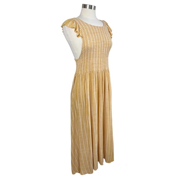 FREE PEOPLE Yellow Chambray Butterflies Midi Dress size XL - Picture 3 of 12